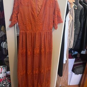 Elegant Orange Lace Dress